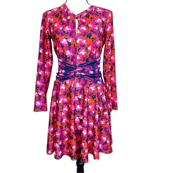 DELFI Collective pink purple floral long sleeve morris dress size small s - Picture 11 of 15